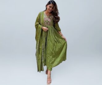 V-Neck Straight Kurta Set with Dupatta